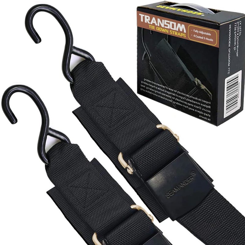 Seamander Boat Tie Down Straps to Trailer- Marine Grade Transom Tie Downs 2inch x 48inch Adjustable Boat Trailer Straps for Boat, Jet Ski, & More - Image 1